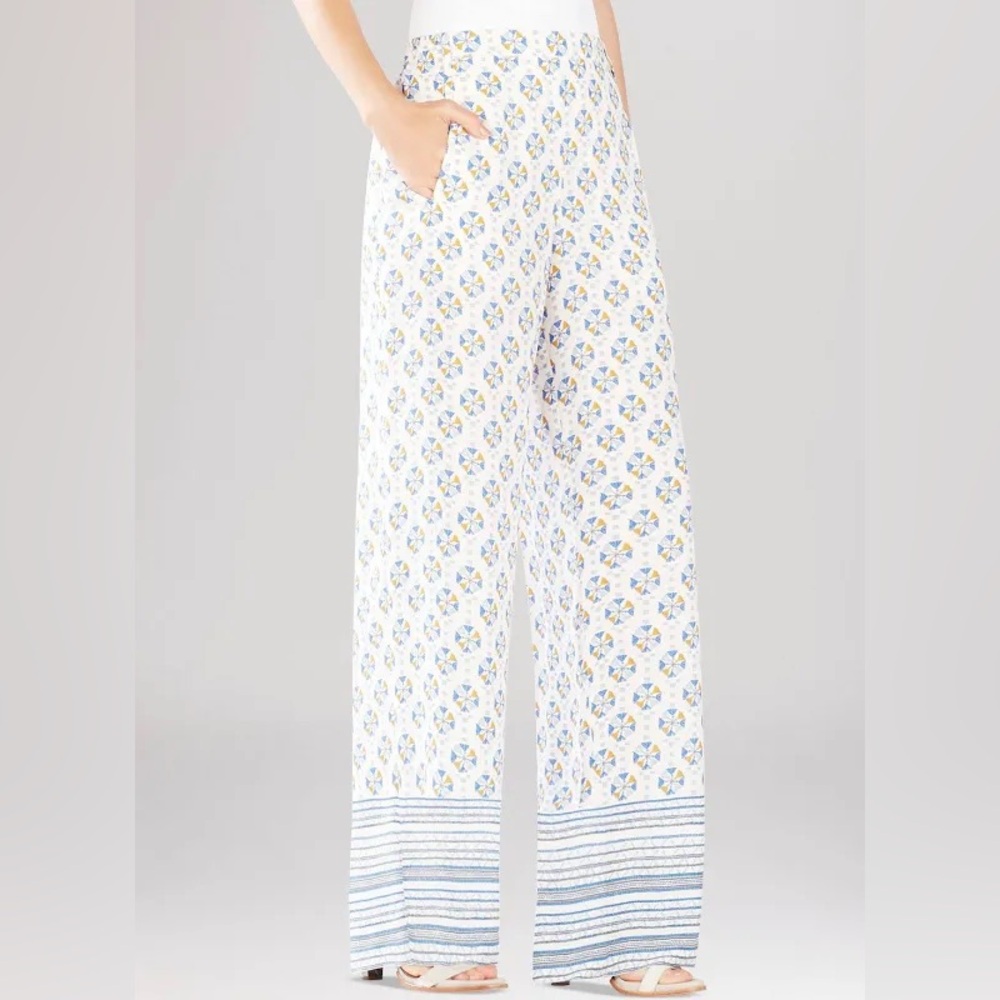 BCBG Max Azria Women's  Blue Multicolor Joan Boho Wide Leg Palazzo Pants Size XS